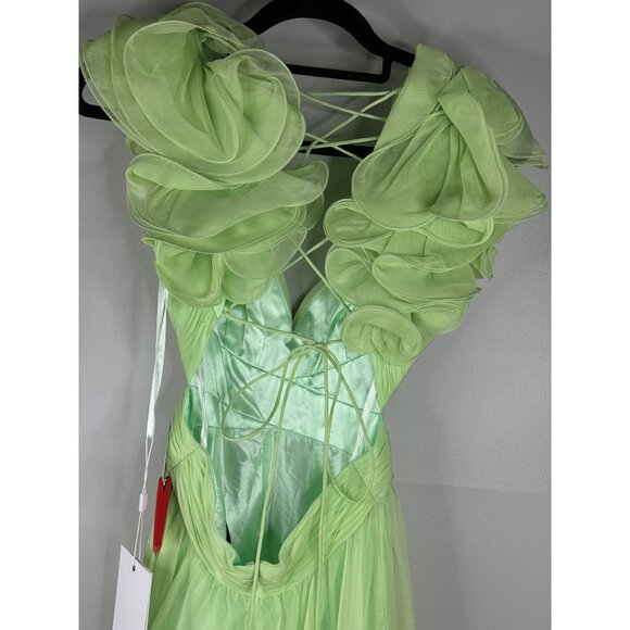 MAC DUGGAL Gown Dress 67911 Mint Green Ruffle Tiered Chiffon Cutout Size 0 - Picture 7 of 7